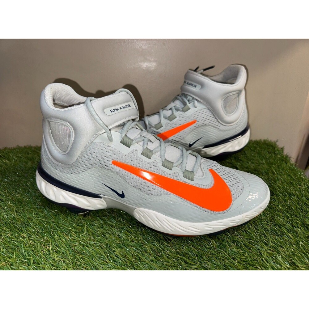Men Size 13 Nike Alpha Huarache Elite Mid Grey Baseball Cleats Metal HV6879-001